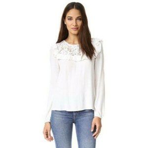 Wayf White Blouse with Lace and Ruffle Detail